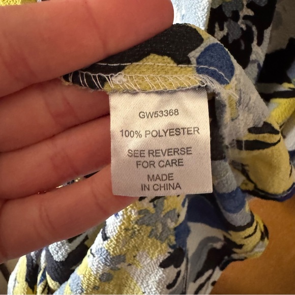 ALISON ANDREWS | Chic Floral Midi Dress Blue Yellow Button Down Short Sleeve - Picture 7 of 11